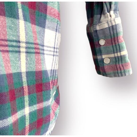 Vintage 90s Wrangler Western Pearl Snap Flannel Shirt 2XLT Tall Plaid Burgundy - Picture 5 of 8